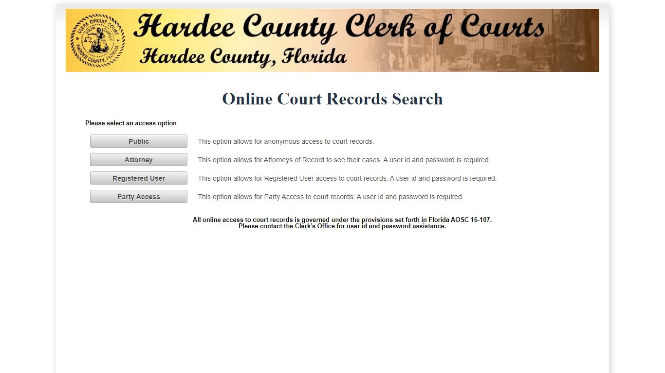 Hardee County OCRS - ONLINE COURT RECORDS SEARCH